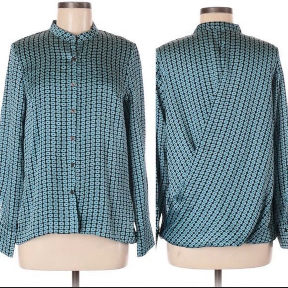 Anthropologie Ro & De Blue and Black Button Down Blouse Size Medium